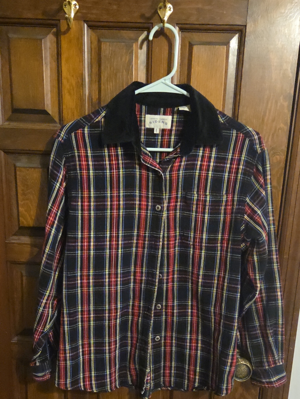 Vintage 90s Riders by Lee Plaid Shirt Velvet Collar Womens Medium Cabincore